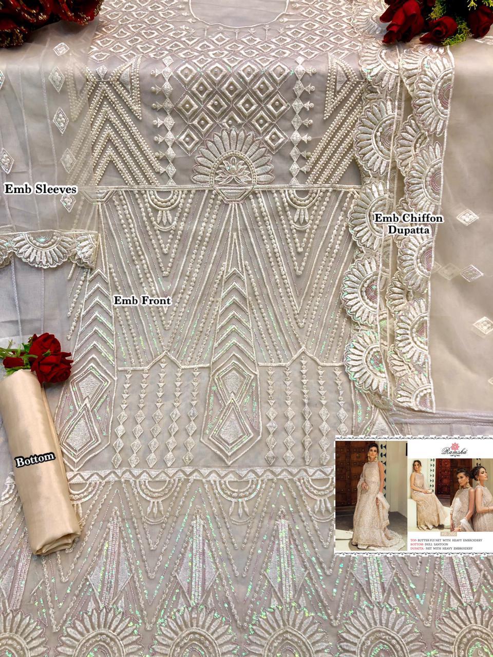 Embroidered Pakistani Salwar Suit - Net/georget Embroidery, Dull Santoon Bottom, Available In Multiple Colors | Full Sleeves, Dry Clean Only, Customized Size