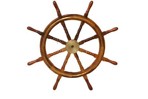 Brown 36 Inch Wooden Ship Wheel With Brass Ring