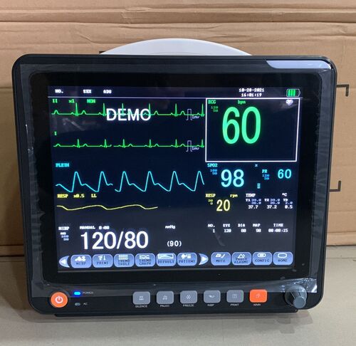 KM12T Patient Monitor - Plastic, 12 Inch High-Resolution TFT LCD Screen, Black | Multiparameter Vital Signs Monitoring with ECG, NIBP, SpO2, Respiration, and Temperature Tracking