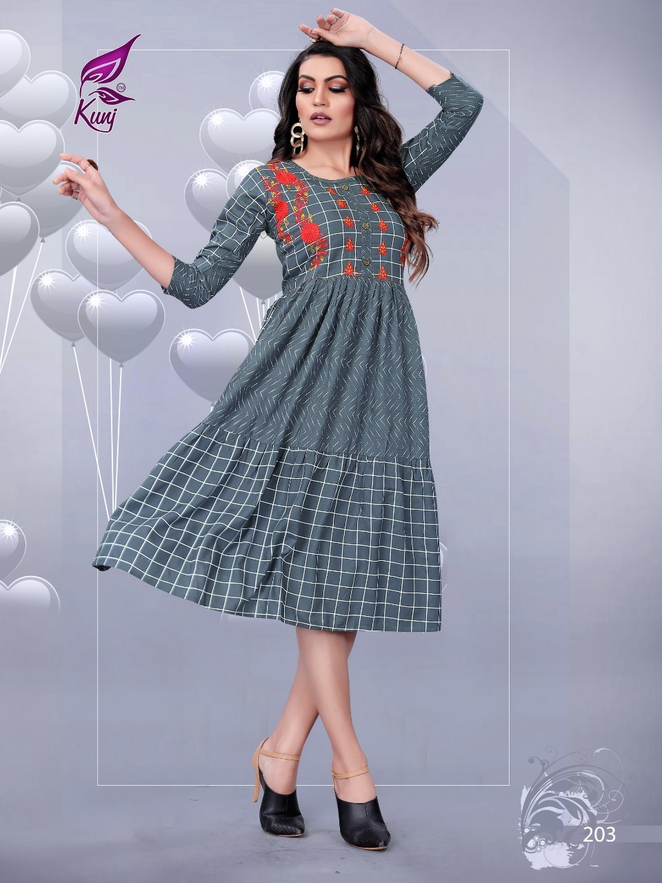 Kivi Vol 2 Designer Frock Type Rayon Printed Kurtis - Rayon Material, Size M, L, Xl, Xxl | 3-4th Sleeve, Quick Dry, Party Wear, Ethnic Style