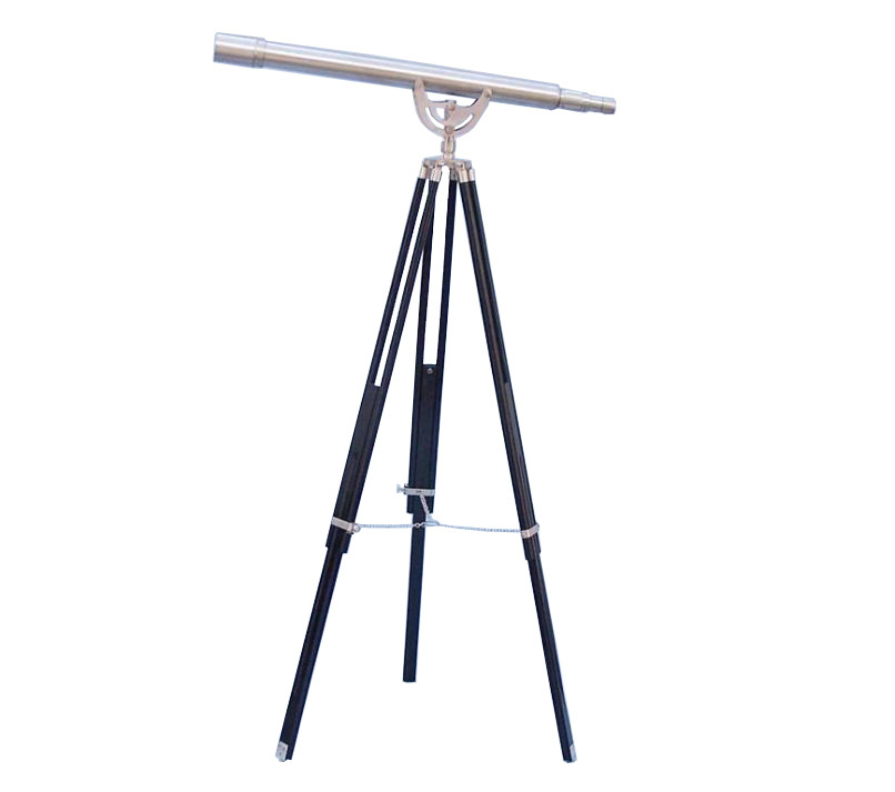 Brushed Nickel Anchor Master Telescope - 39 Inch Brass, Glass & Wood Design | Antique Finish, High Quality D.f Lens, 42x Magnification, Perfect For Home Decor And Outdoor Viewing