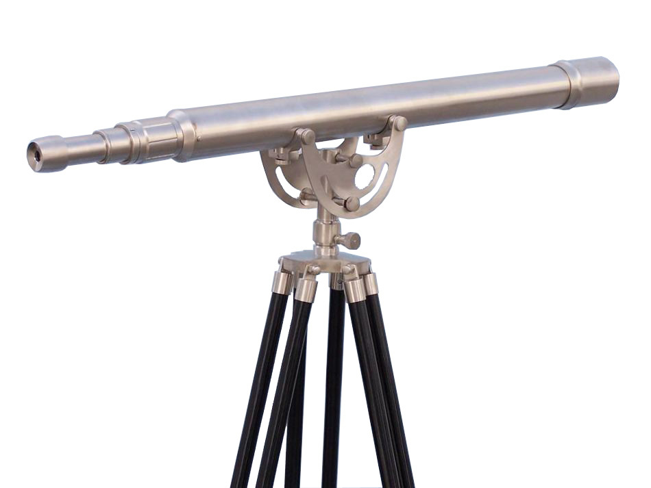 Brushed Nickel Anchor Master Telescope - 39 Inch Brass, Glass & Wood Design | Antique Finish, High Quality D.f Lens, 42x Magnification, Perfect For Home Decor And Outdoor Viewing