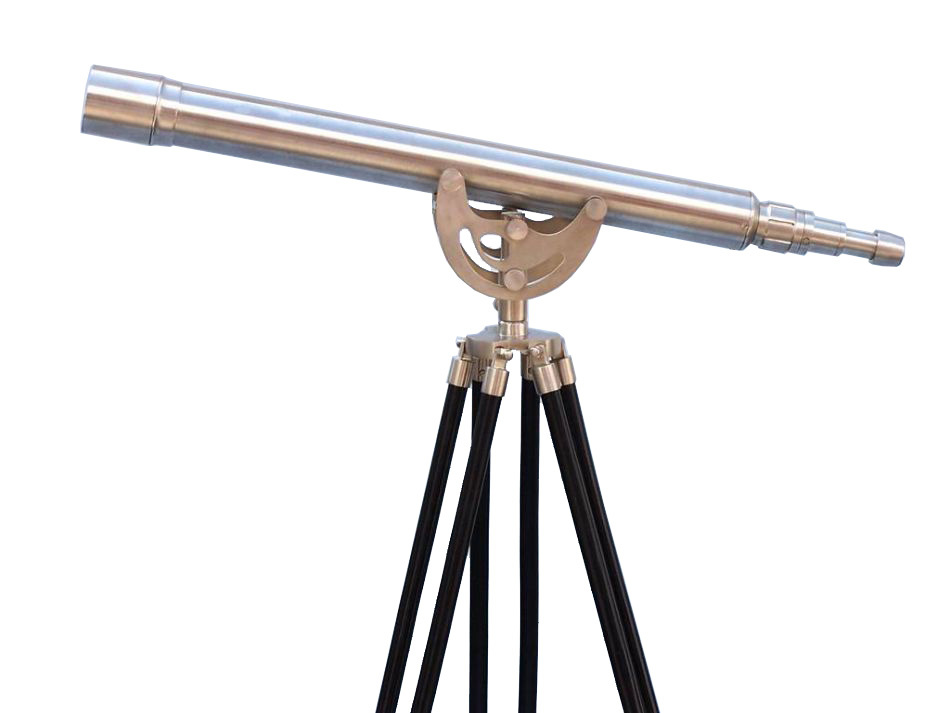Brushed Nickel Anchor Master Telescope - 39 Inch Brass, Glass & Wood Design | Antique Finish, High Quality D.f Lens, 42x Magnification, Perfect For Home Decor And Outdoor Viewing