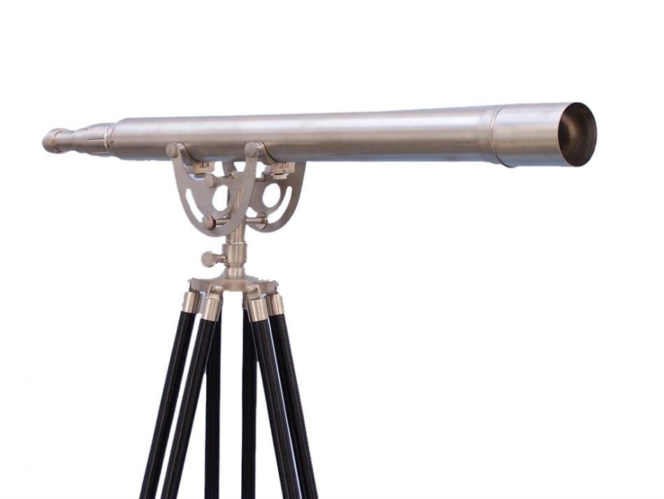 Brushed Nickel Anchor Master Telescope - 39 Inch Brass, Glass & Wood Design | Antique Finish, High Quality D.f Lens, 42x Magnification, Perfect For Home Decor And Outdoor Viewing