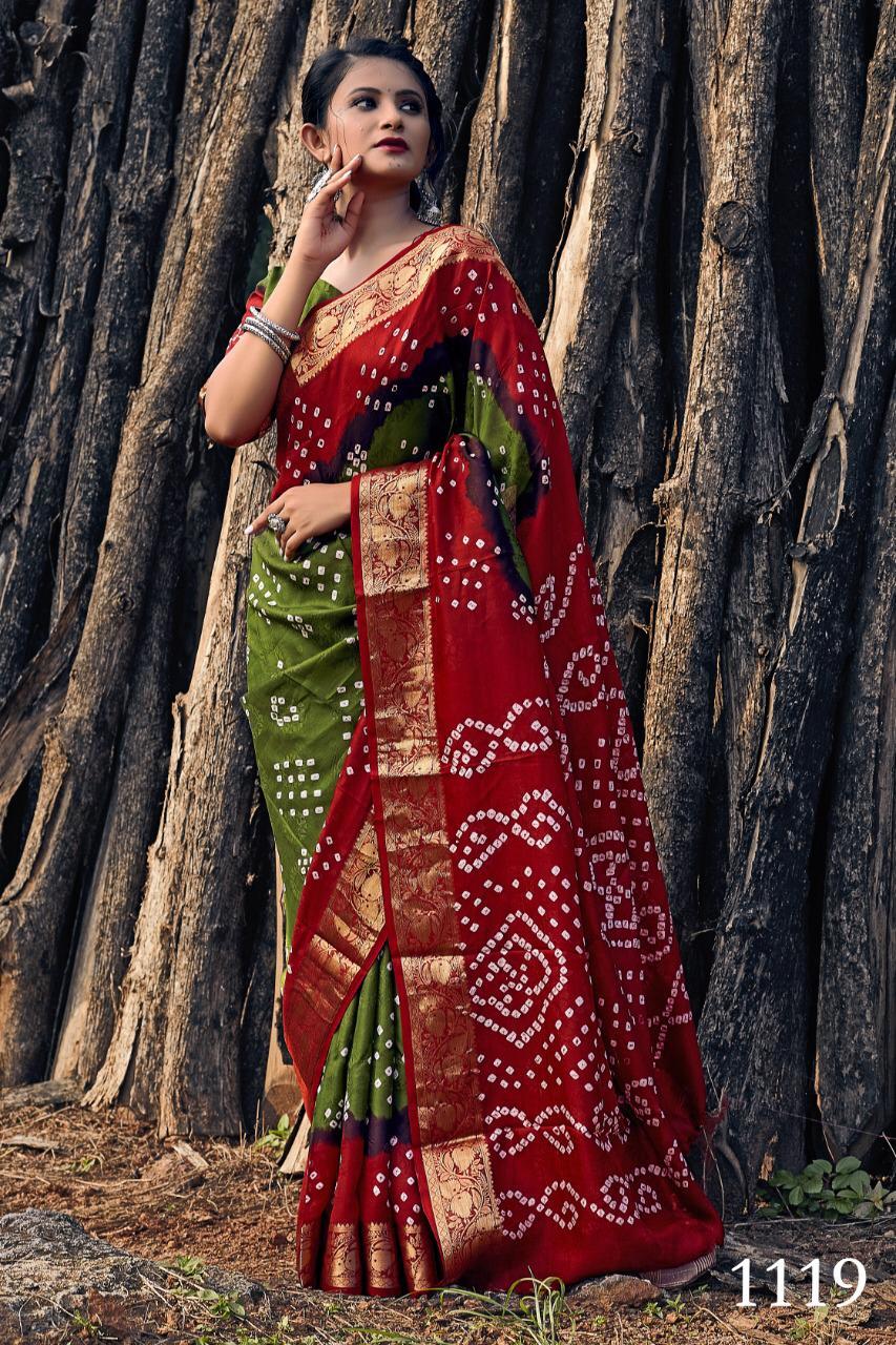 Bandhani Saree - Art Silk With Zari Waving, 6.3 Mtr Length With Running Blouse, Traditional Bandhej Style, Suitable For All Seasons