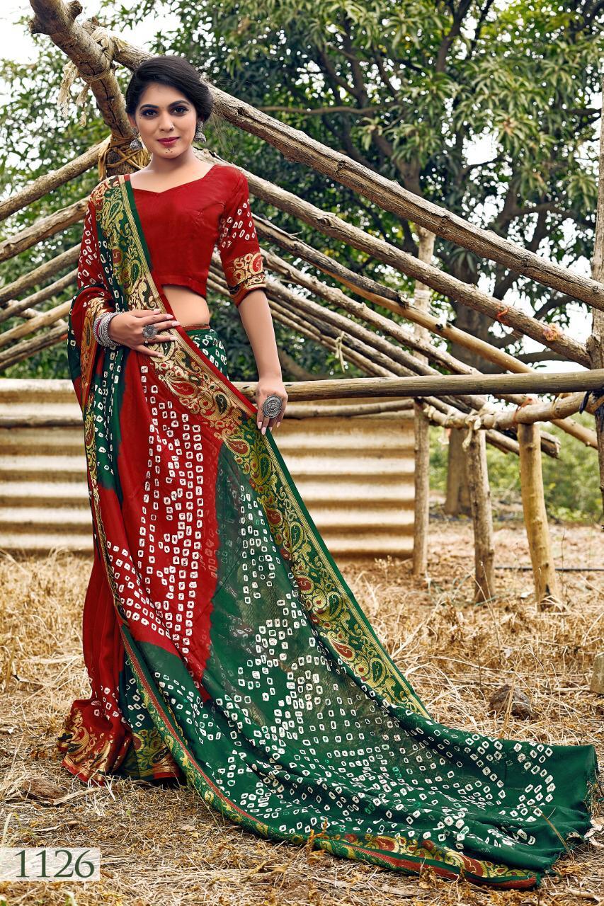 Bandhani Sarees - Art Silk With Zari Waving, Heavy Zari Border, 6.3 Mtr Length With Running Blouse, 100% Original Bandhej Style