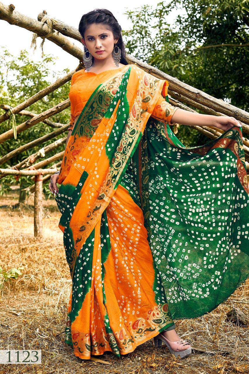 Bandhani Sarees - Art Silk With Zari Waving, Heavy Zari Border, 6.3 Mtr Length With Running Blouse, 100% Original Bandhej Style