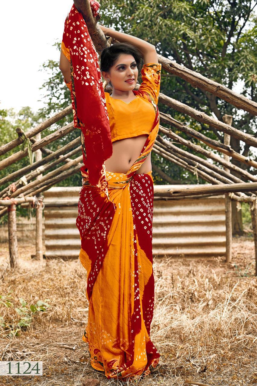 Bandhani Sarees - Art Silk With Zari Waving, Heavy Zari Border, 6.3 Mtr Length With Running Blouse, 100% Original Bandhej Style