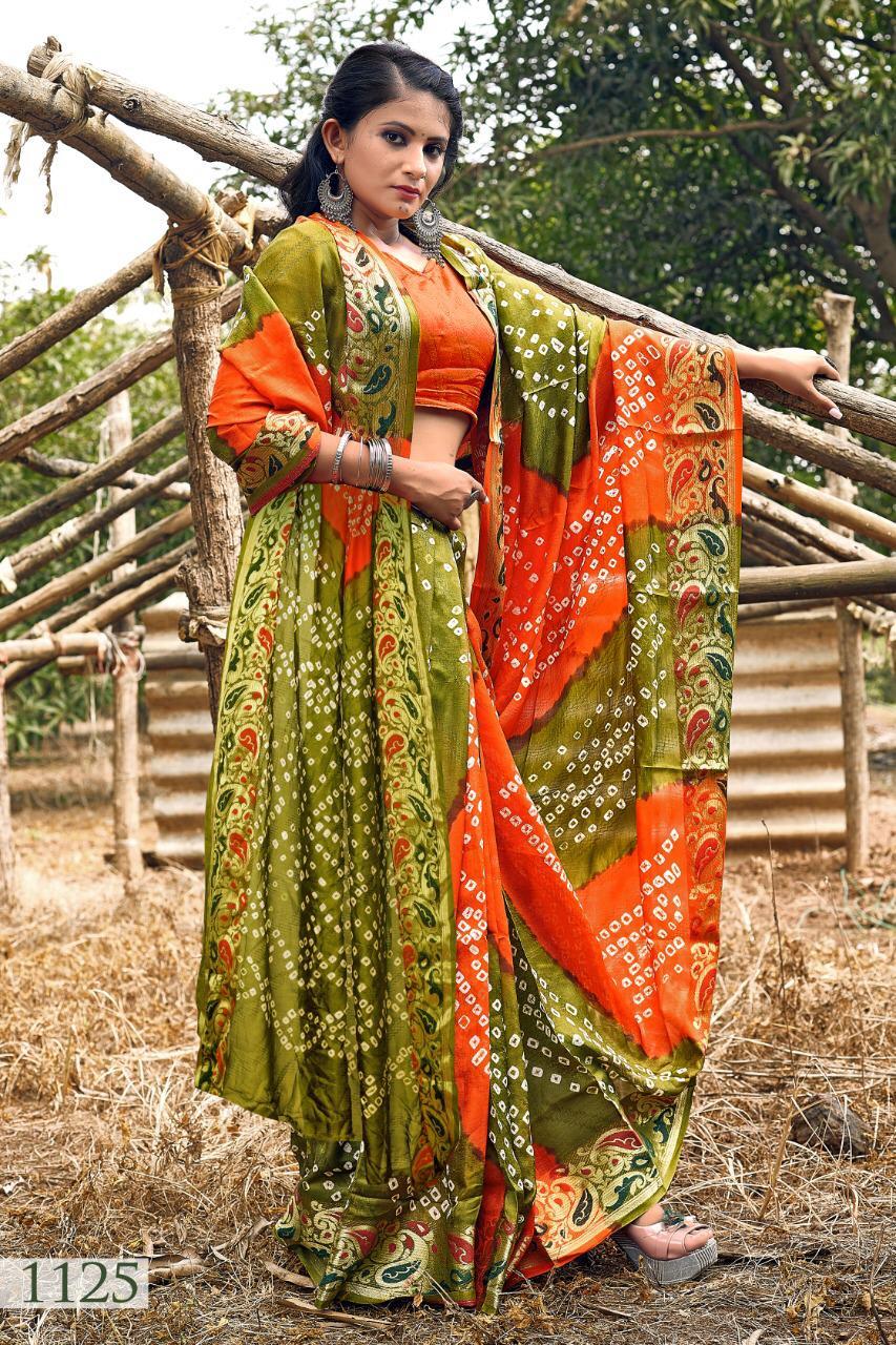 Bandhani Sarees - Art Silk With Zari Waving, Heavy Zari Border, 6.3 Mtr Length With Running Blouse, 100% Original Bandhej Style