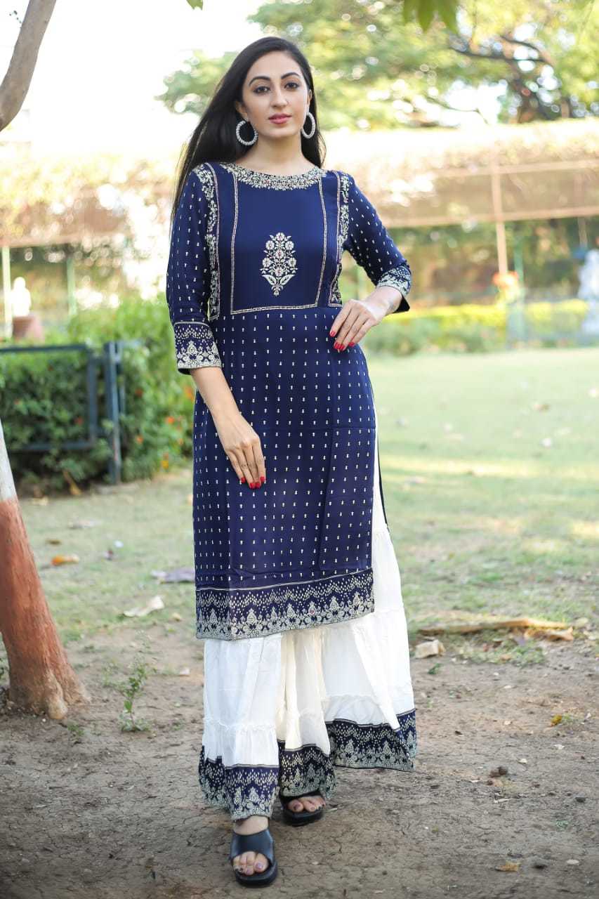 Dry Cleaning Apsara Designer Rayon Kurtis With Sharara