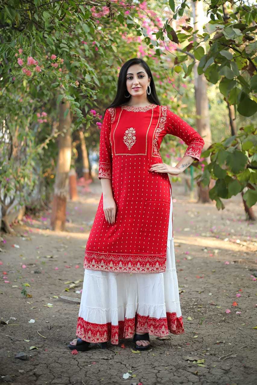 Dry Cleaning Apsara Designer Rayon Kurtis With Sharara