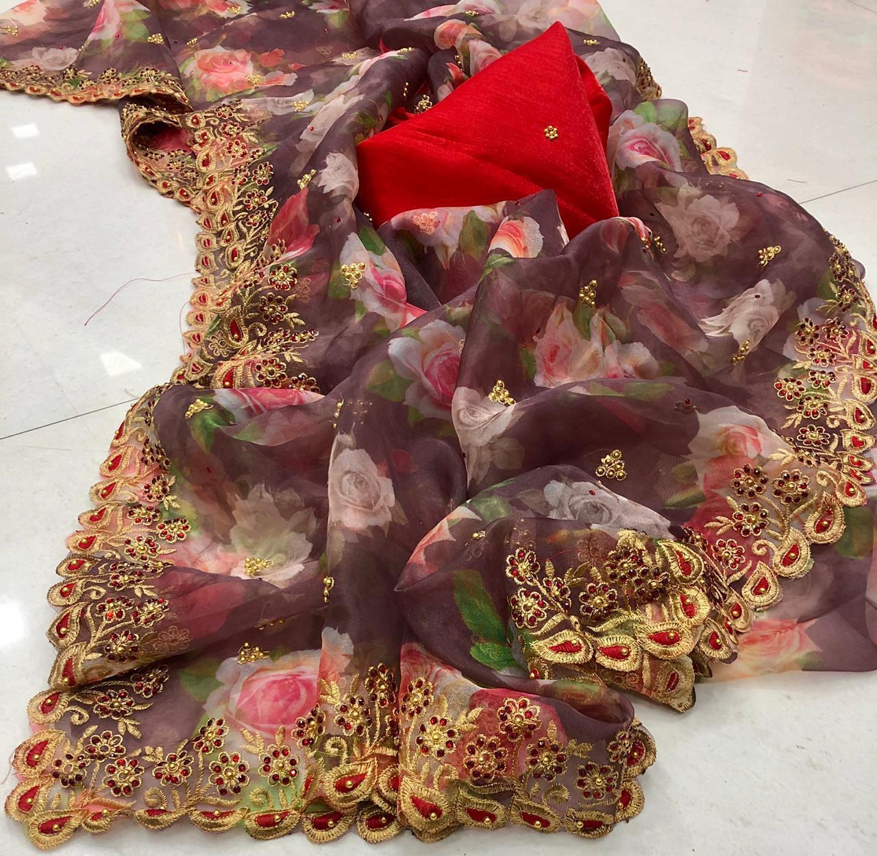 Organza Embroidered Sarees