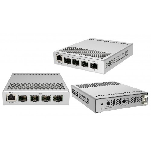Mikrotik CRS305-1G-4S+IN Switch - 141x115x28 mm, 5 Ports Including 4 SFP+ 10Gbps Ports, Gigabit Ethernet, IP Routing, Hot-Pluggable, Power Redundancy