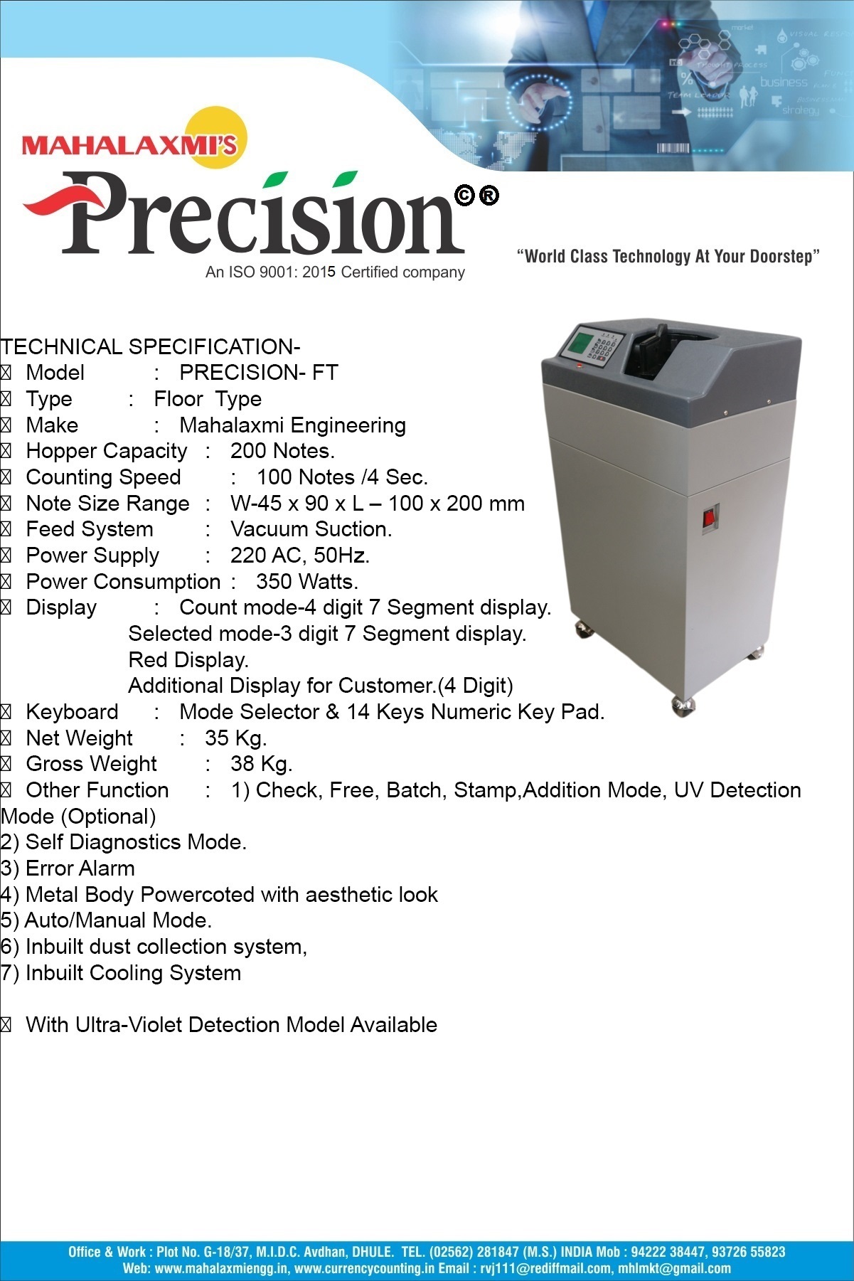 White Precision-ft Cash Counting Machine