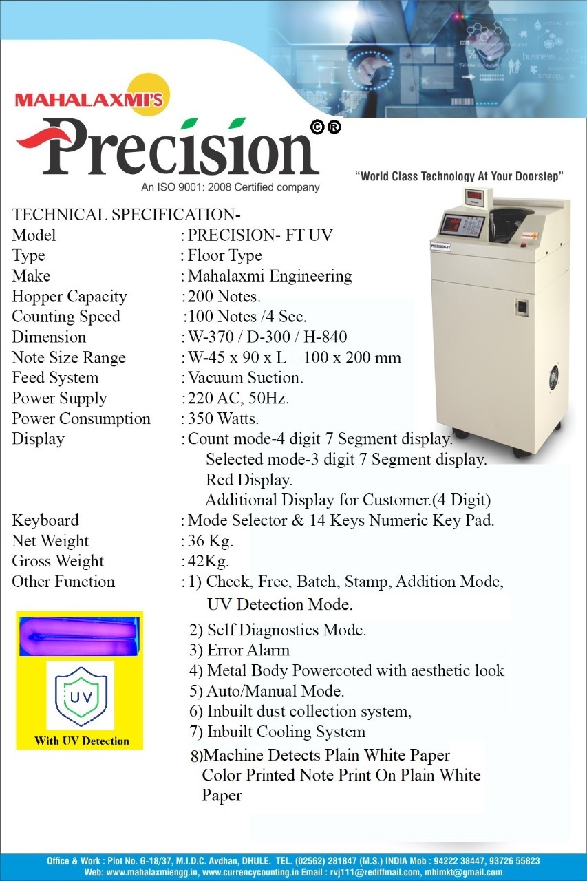 White Precision-ft Cash Counting Machine