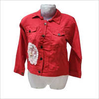 धोने योग्य लाल रंग की डेनिम जैकेट