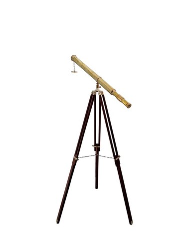 Floor Standing Single Barrel Brass Telescope With Wooden Stand Magnification: 42 X