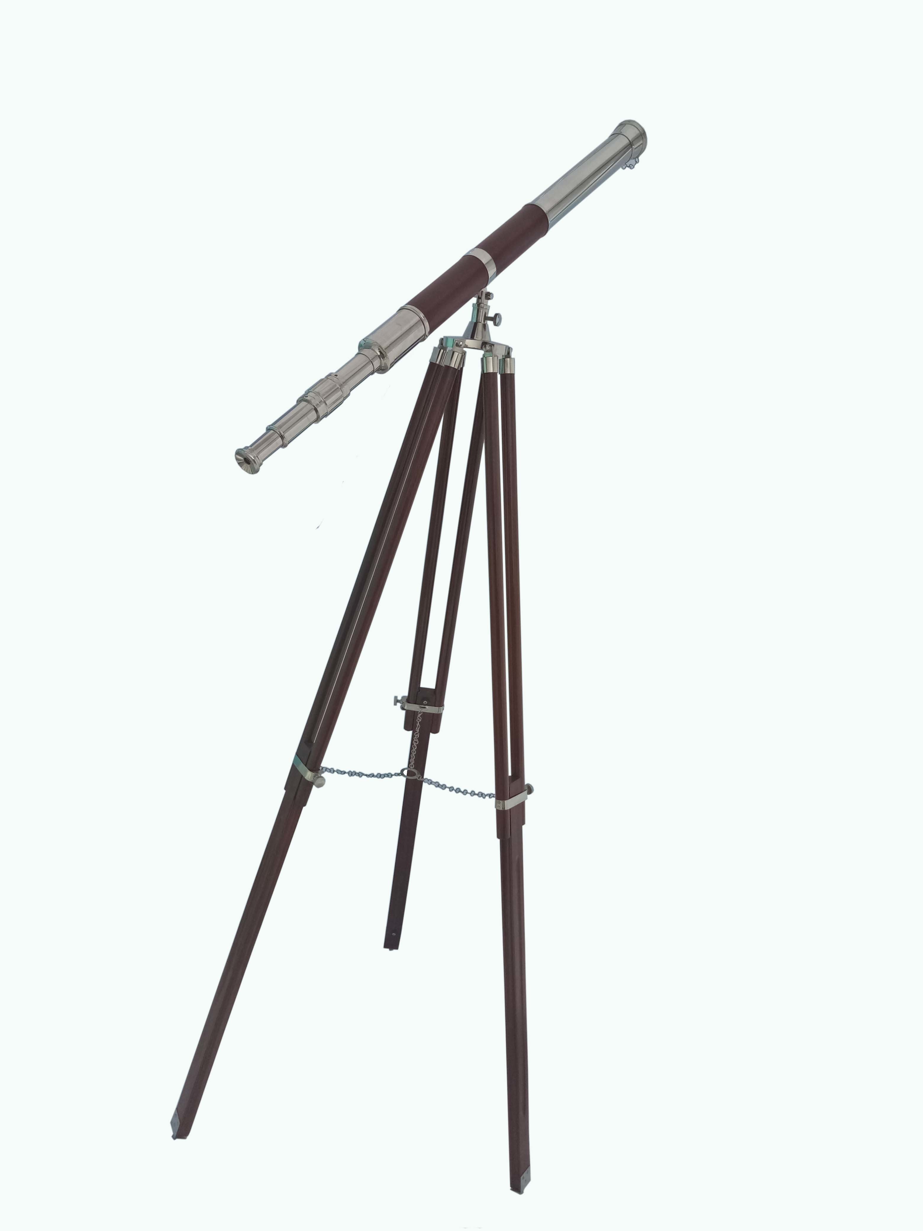 Floor Standing Gray Color Brass Telescope With Wooden Stand Single Barrel Brass Telescope Magnification: 42 X