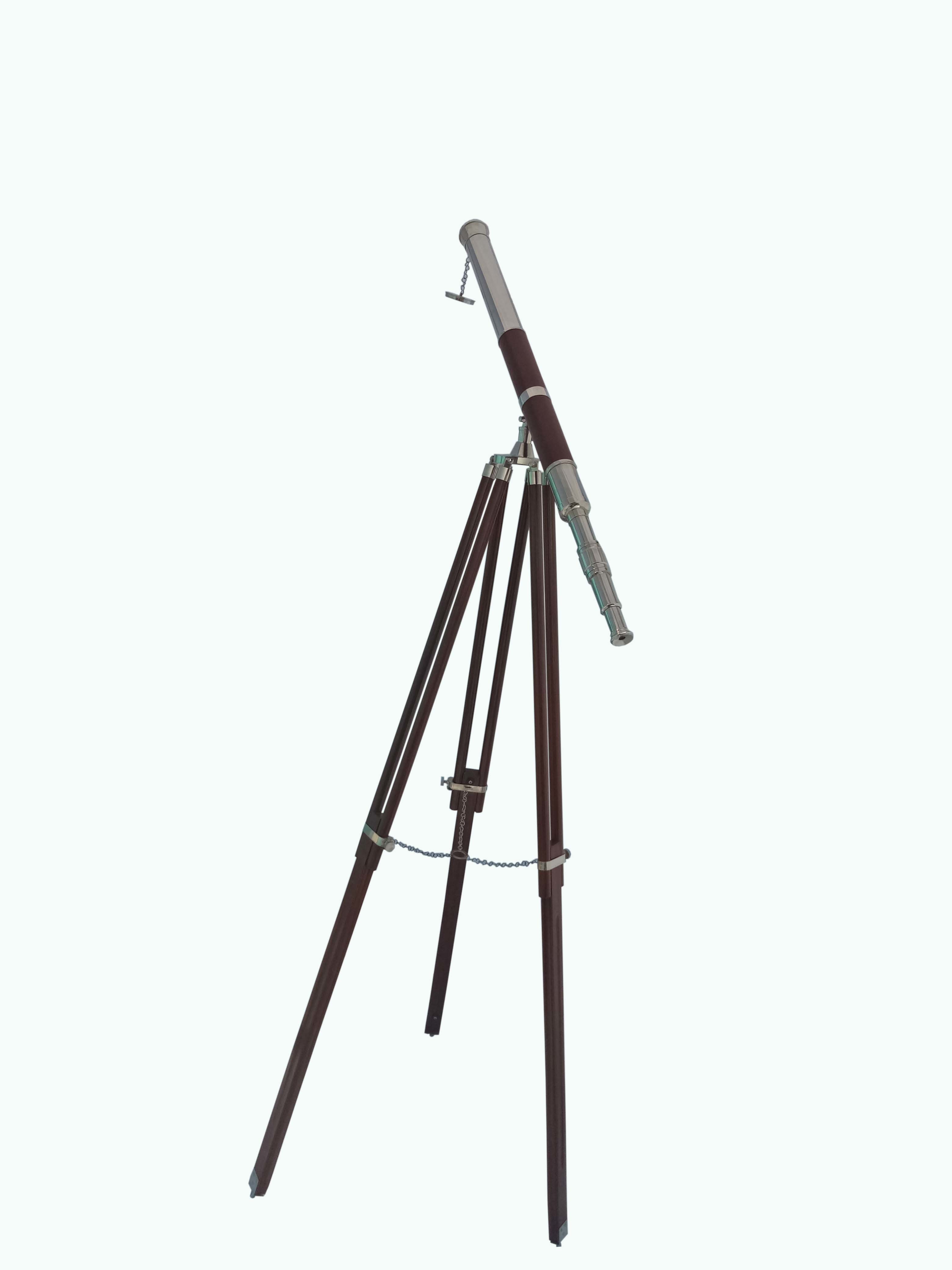 Floor Standing Gray Color Brass Telescope With Wooden Stand Single Barrel Brass Telescope Magnification: 42 X