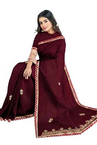 Silk Saree - 5.5 Meters Long, 1.15 Meters Wide | Luxurious Maroon Fabric, Dry Clean Care Instructions