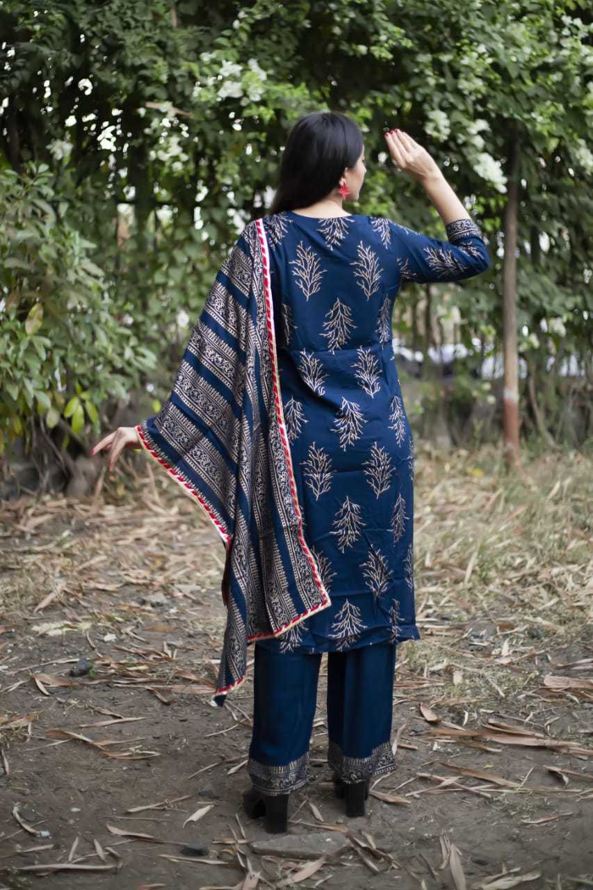 Royal Designer Rayon Kurti Set - M, L, Xl, Xxl | Embroidered Pattern, Quick Dry, Washable, 3-4th Sleeve, Traditional Ethnic Party Wear