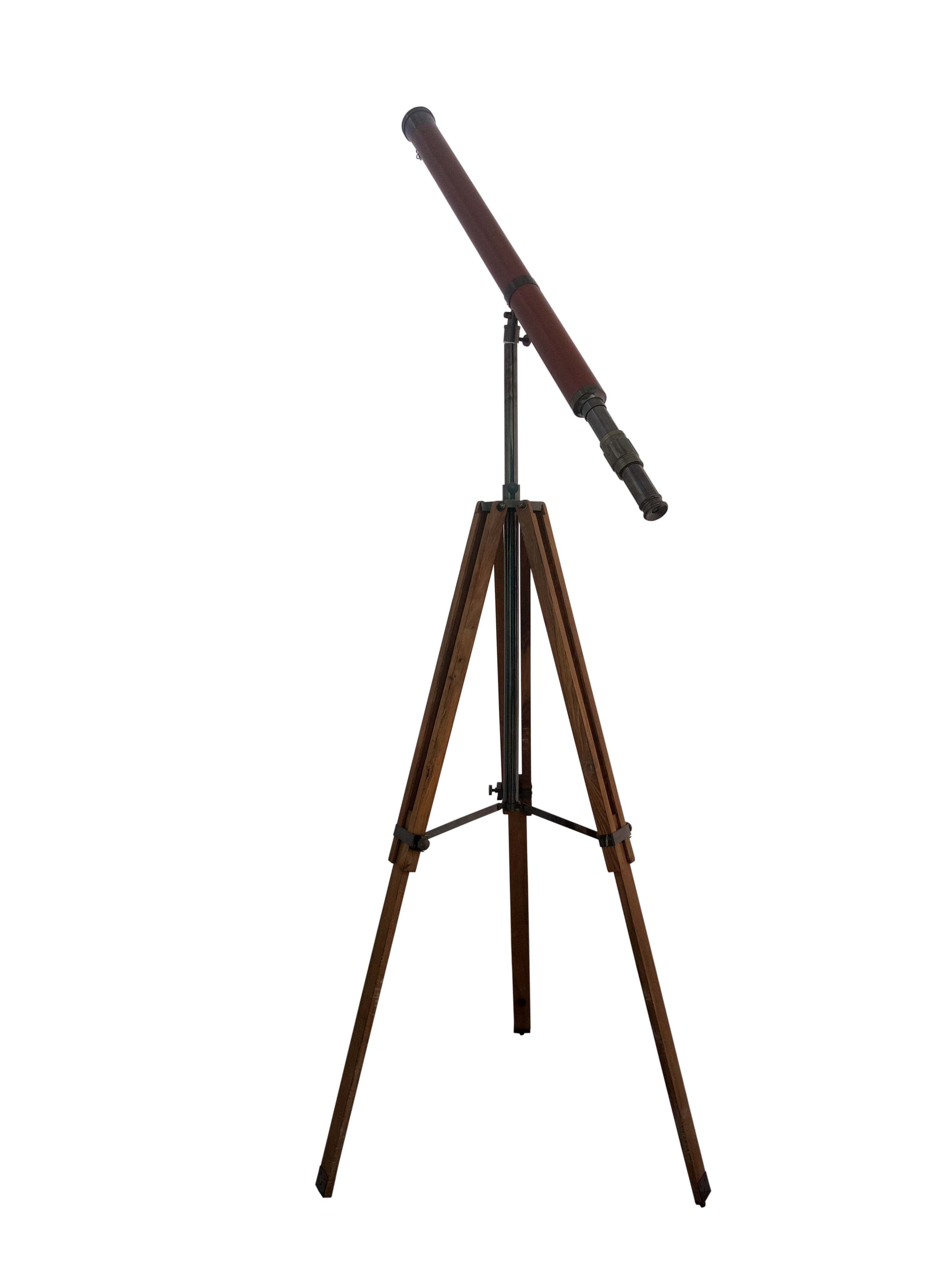 Floor Standing Antique Brass Master Telescope With Wooden Stand Magnification: 42 X