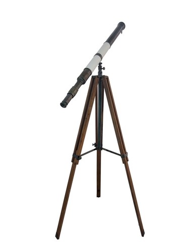 Floor Standing Antique Brass Master Telescope With Wooden Stand And Leather Magnification: 42 X