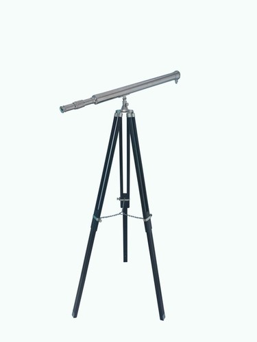 Brass Nickel Single Barrel Telescope - 39 Inch with 60 Inch Wooden Stand, High Quality Brass and Glass Materials, 42x Magnification, Straight View Angle, Ideal for Home Decor and Nautical Enthusiasts
