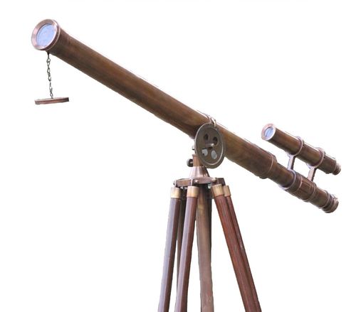 Antique Brass Retractable Double Barrel Telescope With Wooden Stand Magnification: 42 X