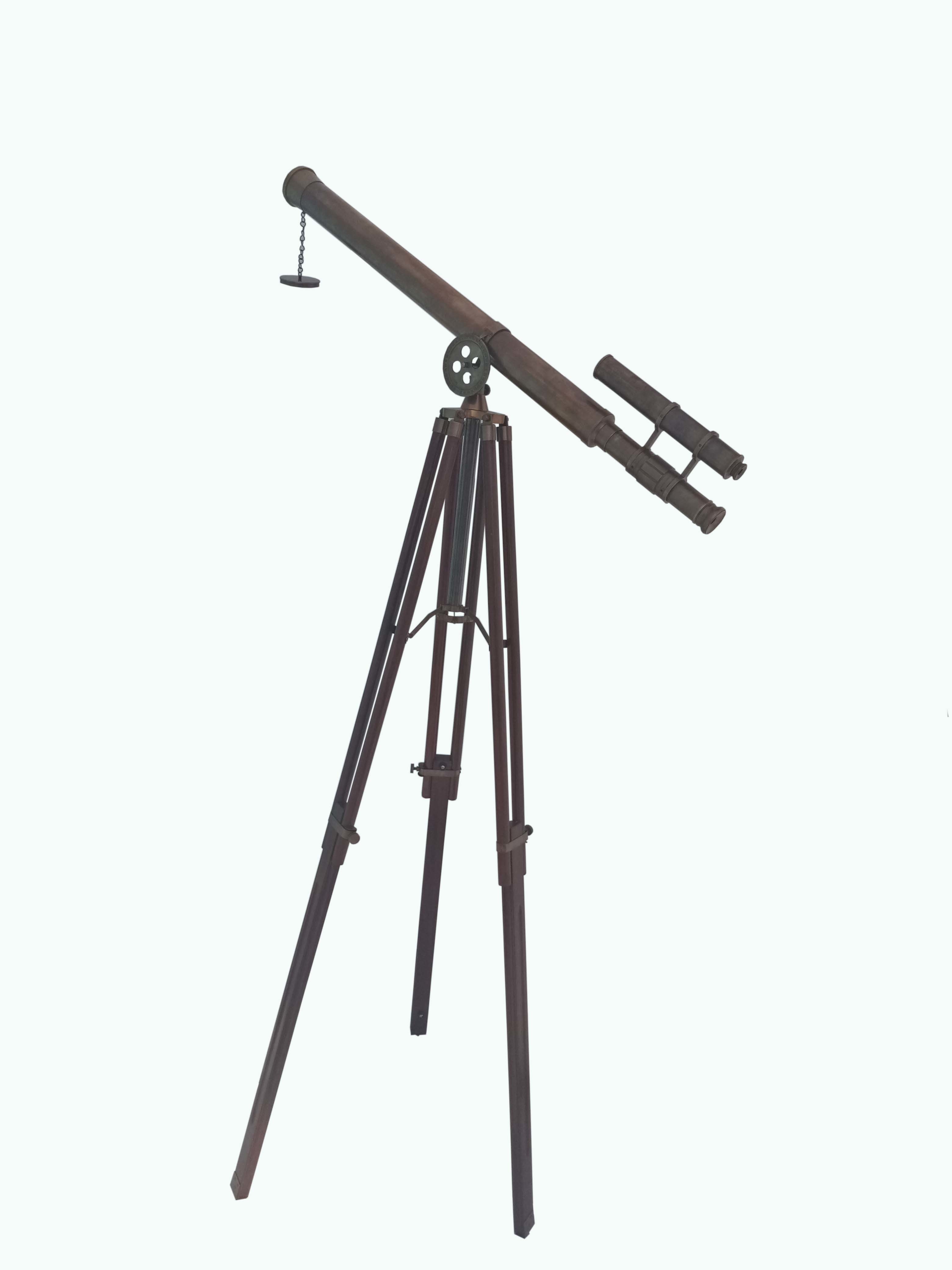 Antique Brass Retractable Double Barrel Telescope With Wooden Stand Magnification: 42 X