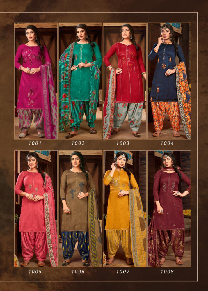 Roli Moli Abeera Patiyala Style Pashmina Winter Suits - Pashmina Jacquard Print Top, 2.50 Mtr Cut, Heavy Spun Print Bottom, 3.00 Mtr Cut, Twill Shawl Printed Dupatta | Multi-color, Casual Ethnic Dress, All Season Wear, Washable, Printed Pattern