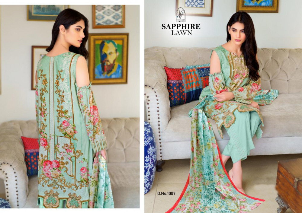 Multi Color Sapphire Lawn Pakistani Print Dress Material Catalog