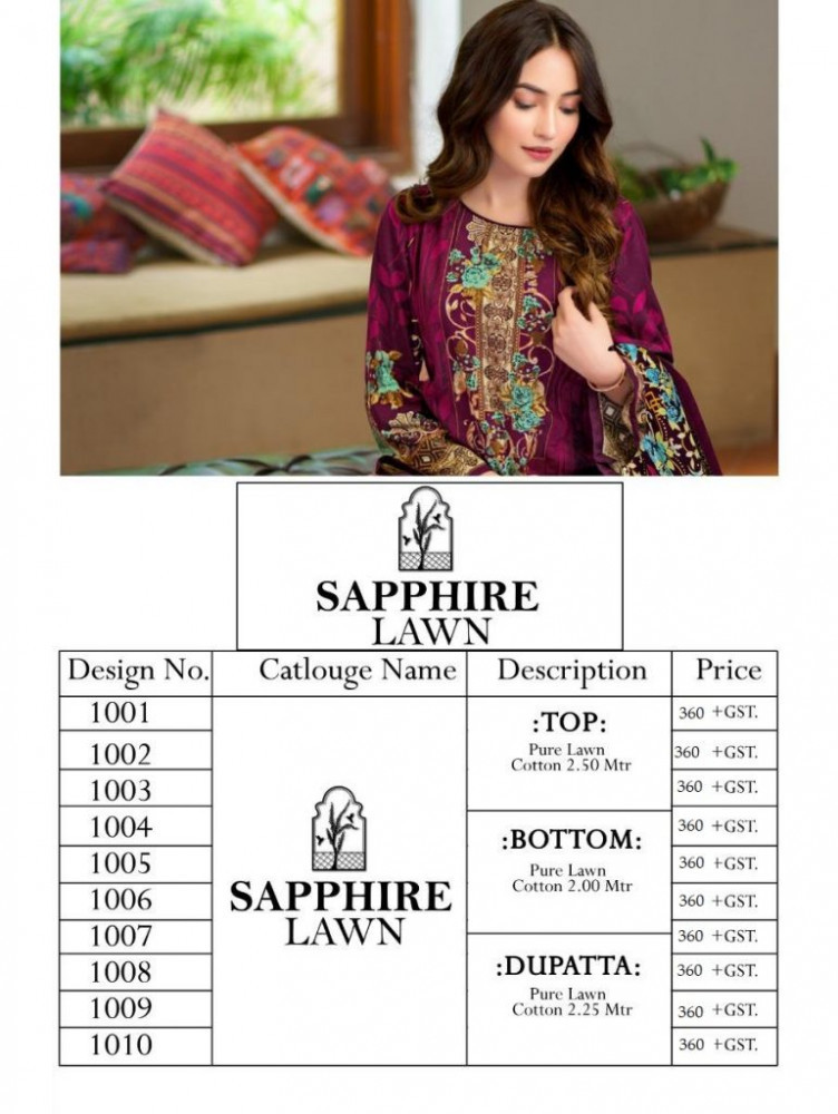 Multi Color Sapphire Lawn Pakistani Print Dress Material Catalog