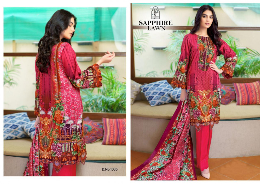 Multi Color Sapphire Lawn Pakistani Print Dress Material Catalog