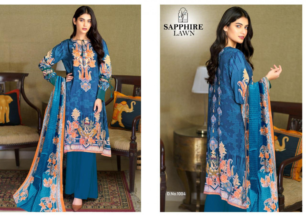 Multi Color Sapphire Lawn Pakistani Print Dress Material Catalog