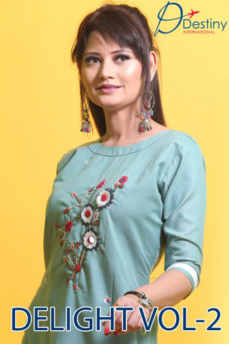 Multi Color Destiny International Delight Vol-2 Rayon Rich Look Art Hand Work Kurti Catalog