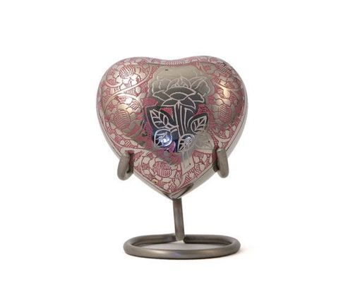Silver & Pink Rose Heart Keepsake Urn