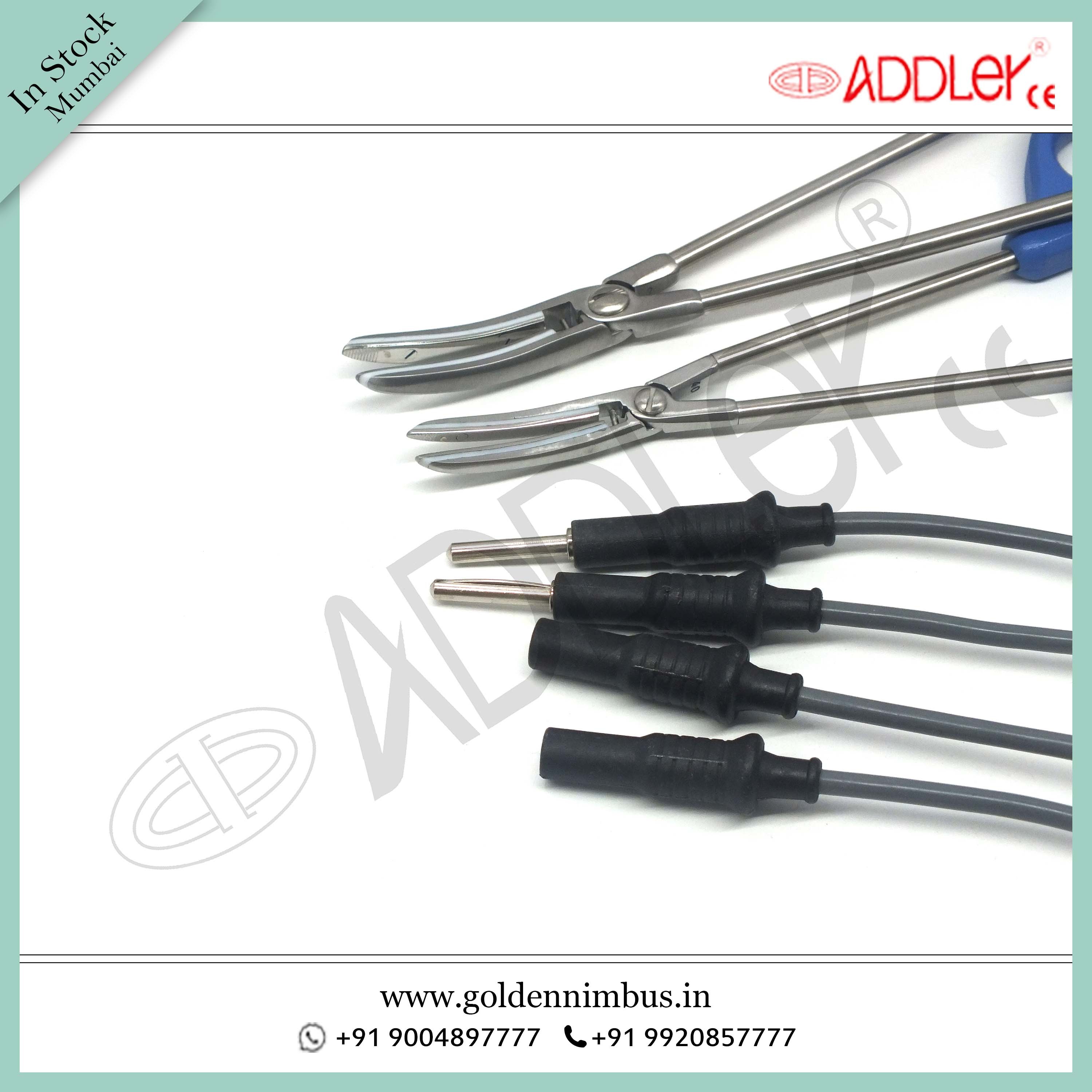 Brand New Addler Laparoscopic Bi-clamp With Cable Set Of 2 (Small & Large) - Steel, 5 X 5 X 10 Inch, Semi-automatic, Portable, Waterproof, Sterilized