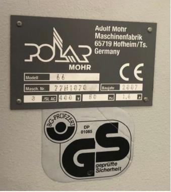 Polar 66 E Paper Cutting Machine Manufacturing Year: 2007 Years