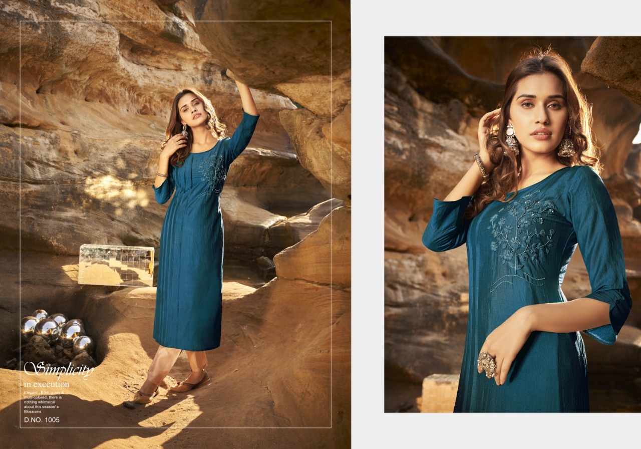 Kalaroop Octavia Vol 5 Linen Silk With Fancy Handwork Kurti Catalog - Silk Material, Sizes M To Xxxl, Multi Color, 3-4th Sleeve Style, Traditional Design, Ethnic And Daily Wear