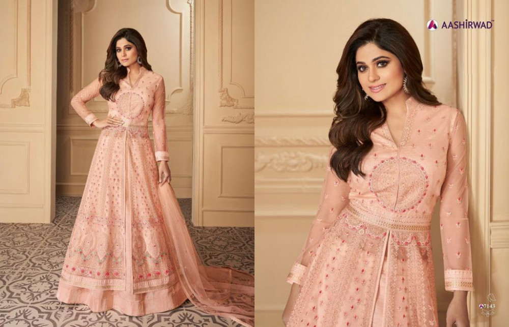 Multi Color Aashirwad Gulkand Tahira Party Wear Georgette Net Gowns Catalog