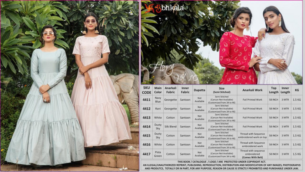 Multi Color Khushboo Fashion Flory Vol 10 Georgette Anarkali Style Patry Wear Gown Catalog