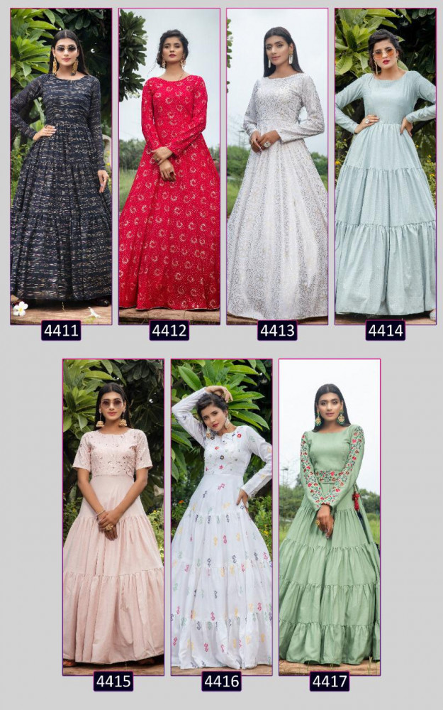 Multi Color Khushboo Fashion Flory Vol 10 Georgette Anarkali Style Patry Wear Gown Catalog