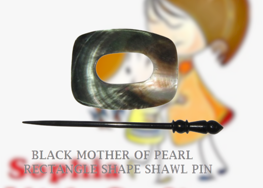 Black Mother Of Pearl Shawl Pin- Rectangle Shape