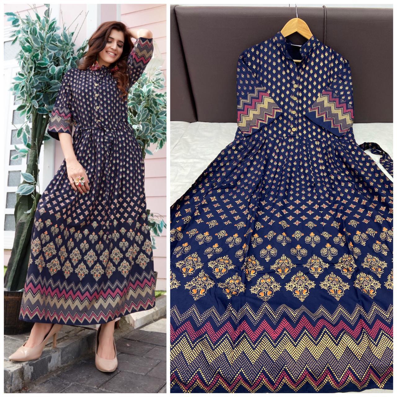 Dry Cleaning Royal Collection Rayon 14 Kg Heavy Foil Print Kurtis