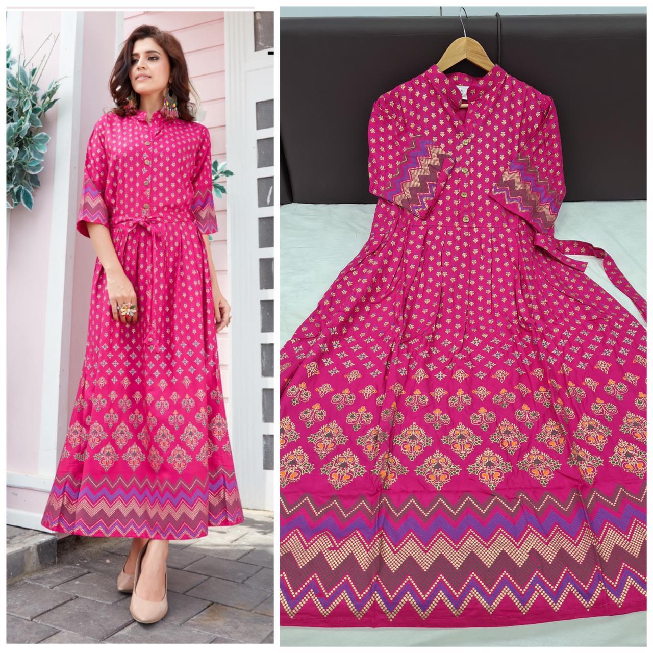 Dry Cleaning Royal Collection Rayon 14 Kg Heavy Foil Print Kurtis