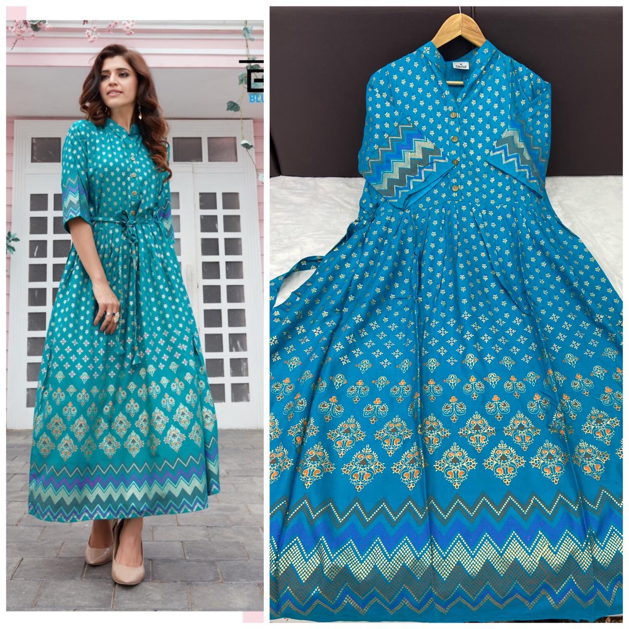 Dry Cleaning Royal Collection Rayon 14 Kg Heavy Foil Print Kurtis