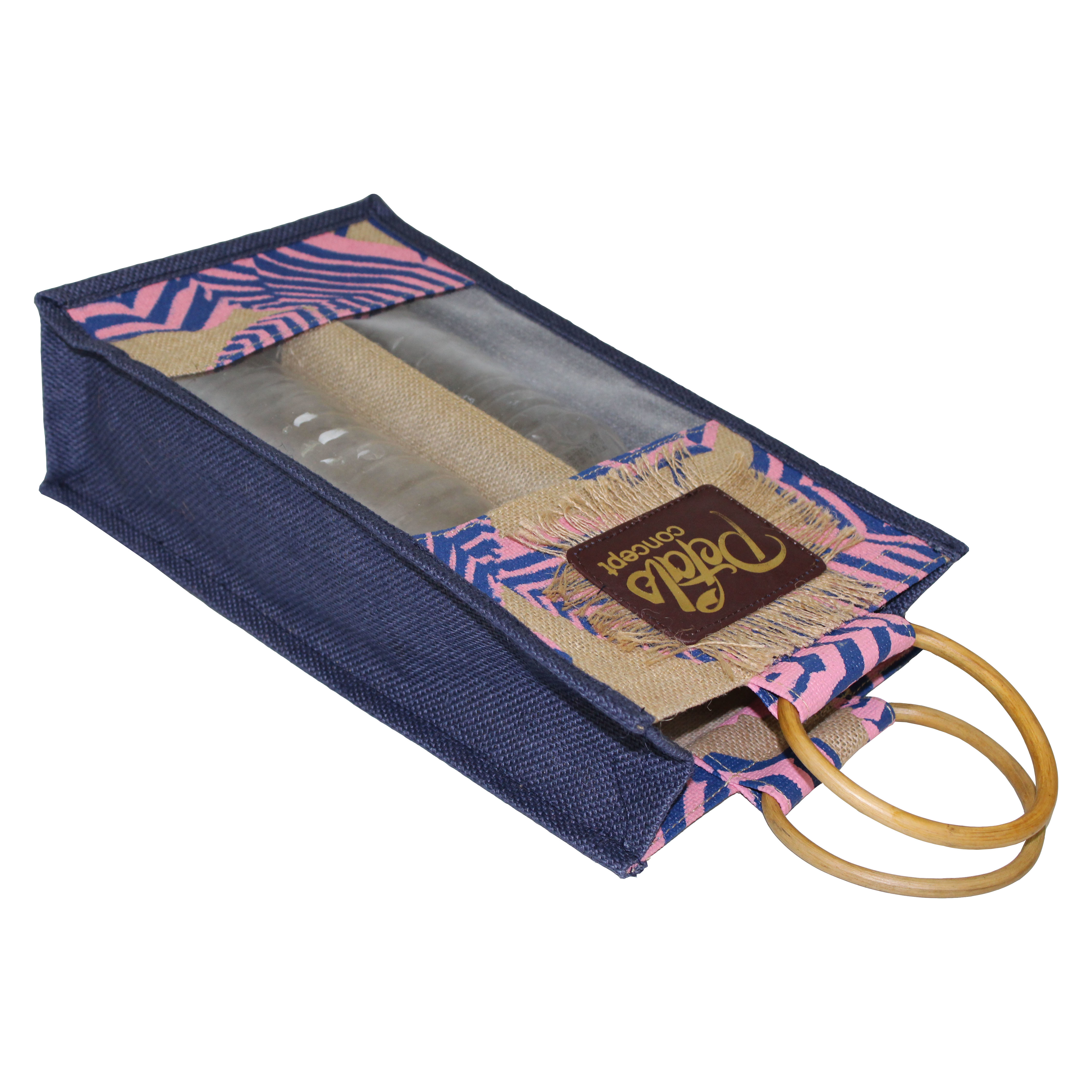 Re-useable Pp Laminated Jute Two Bottle Bag With Window