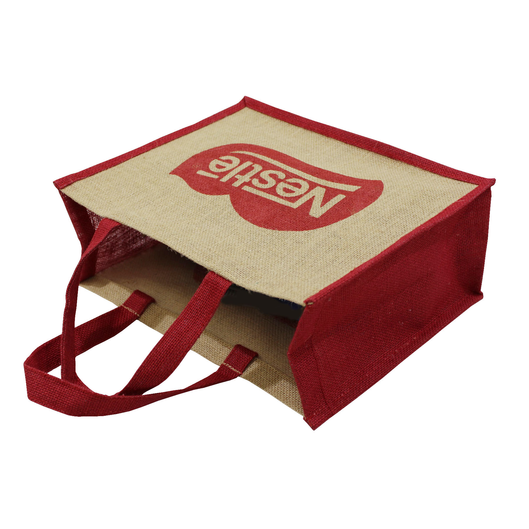 Customized Pp Laminated Jute Tote Bag With Jute Cord Handle