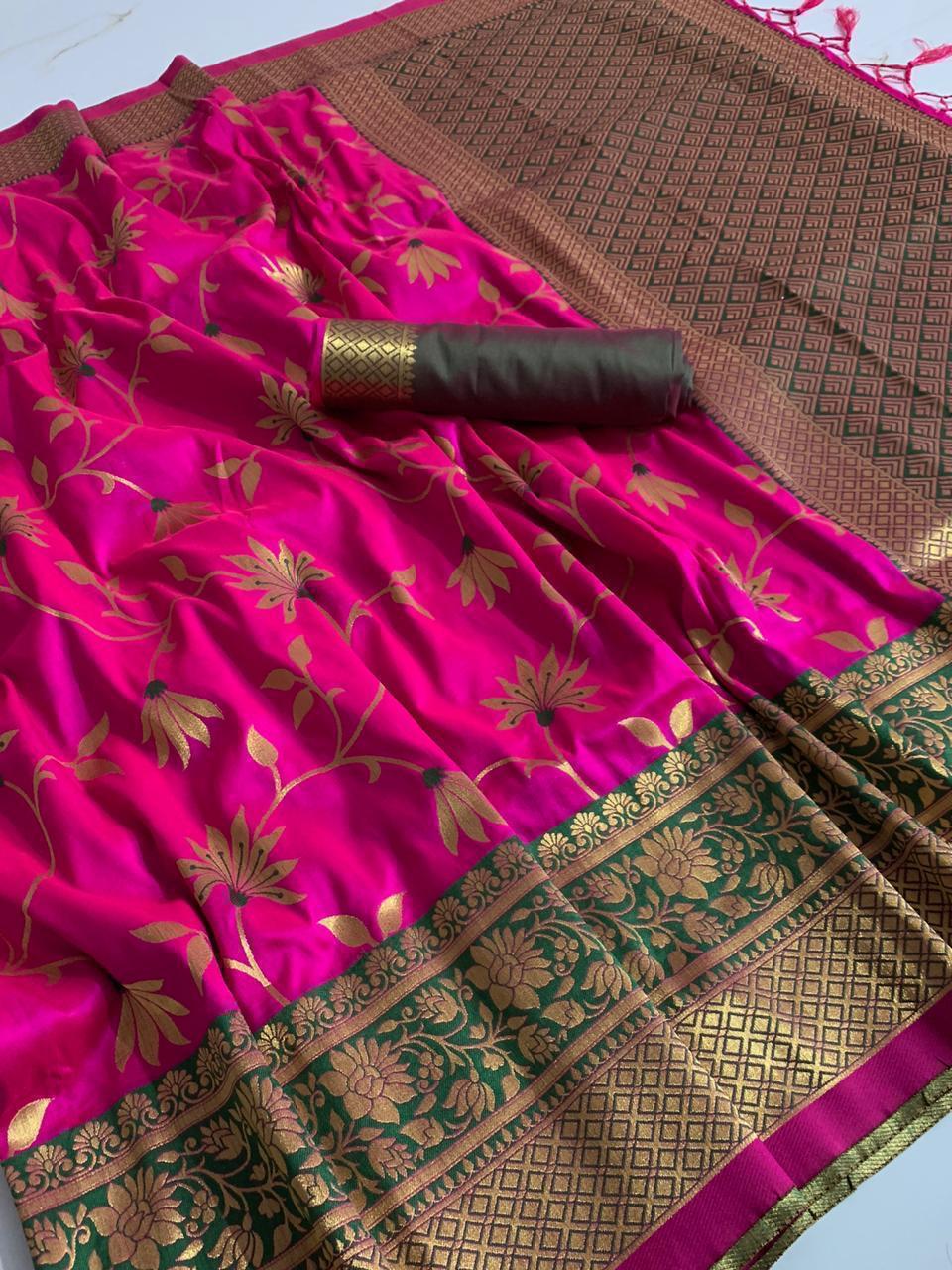 Jacquard Banarasi Handloom Weaving Silk Saree Banarasi Silk Saree